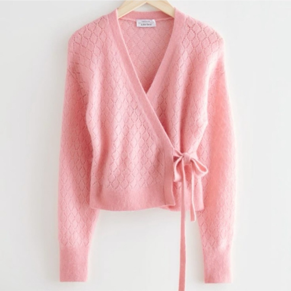 NEW & OTHER STORIES Pointelle Knit Wrap Cardigan Small
